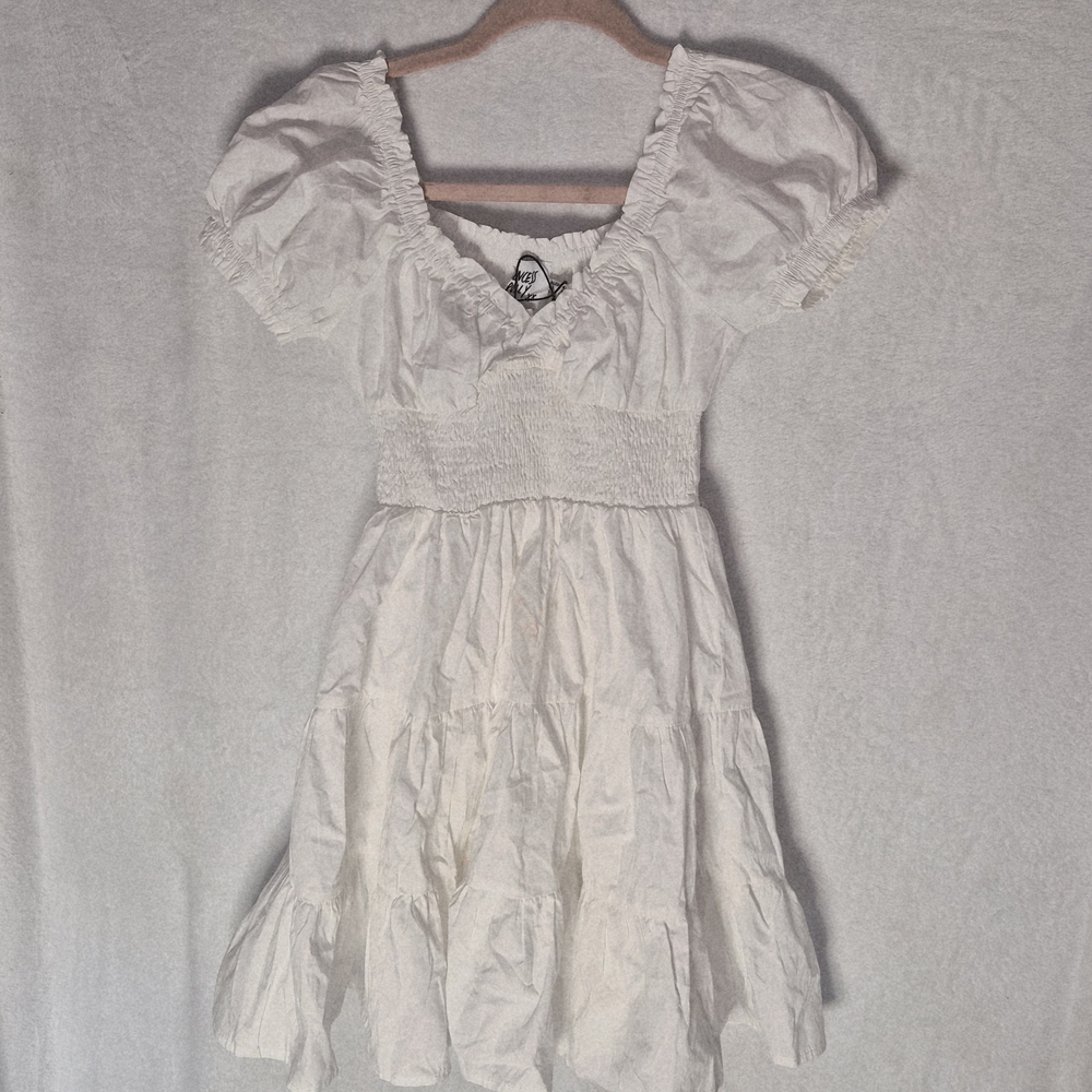NWT PacSun Princess Polly White Puff Sleeve Mini Dress Size 0 (Has Stains)